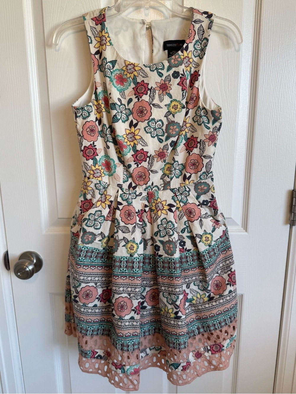 Teeze Me Floral Fit-and-Flare Dress in Cream with Multicolor Print